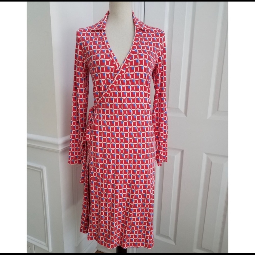 Boden Red White Blue Cocktail Wrap Dress